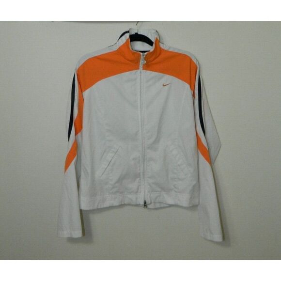 Nike Vintage Style Retro Track‎ Jacket White Orange Black Trim Y2K Women's Large - Picture 1 of 7